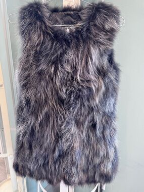 Vintage Grey Fox Fur Long Vest w Pockets Luxe Classic
